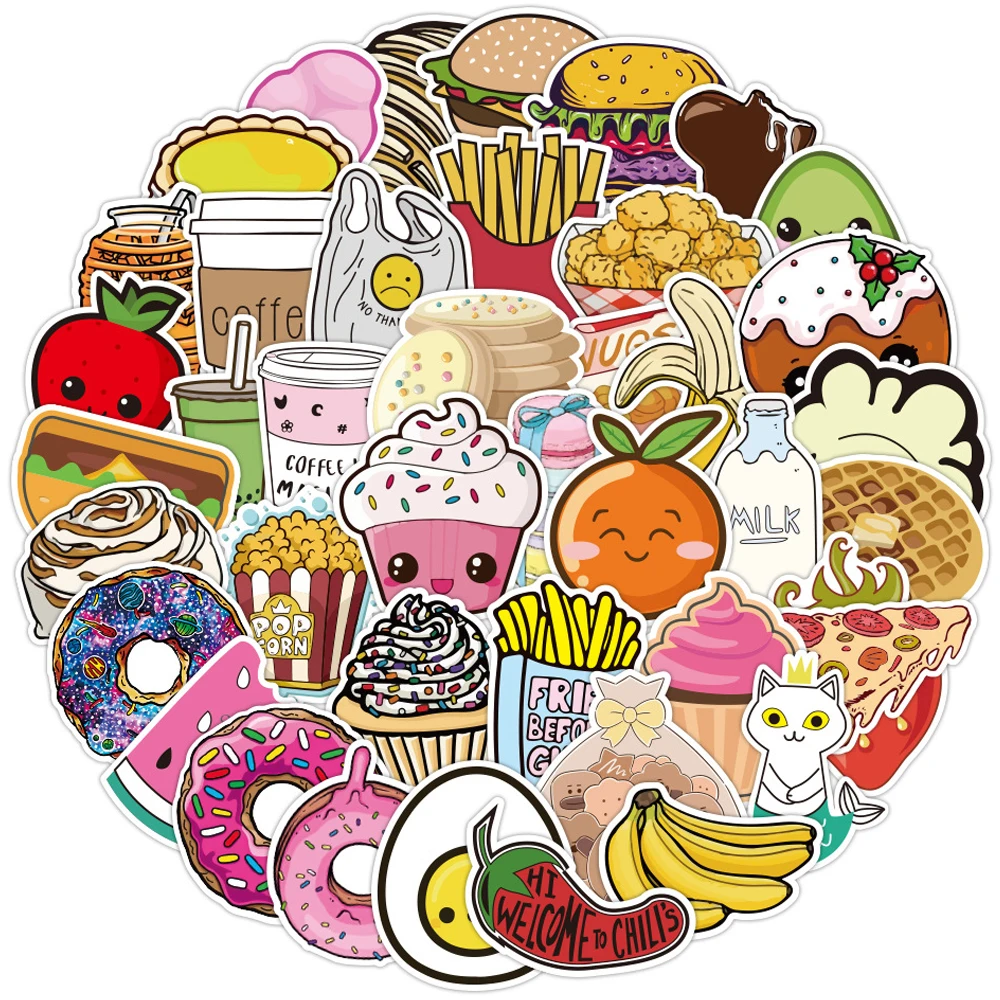 10/30/50/100PCS Mixed Food Cartoon Stickers Graffiti Travel Luggage Guitar Fridge Laptop Waterproof Funny Classic Sticker Decals