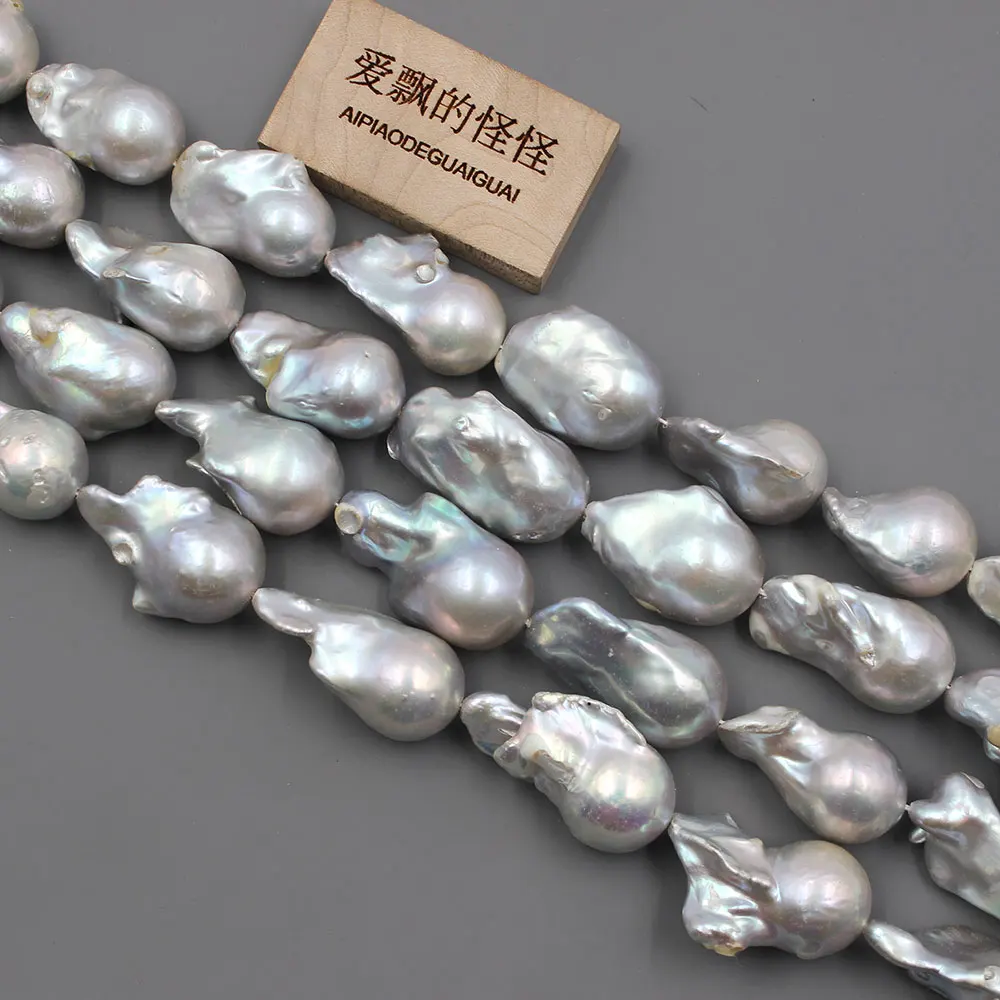 

APDGG 1 Strand 17x27-19x30mm Huge Natural Gray Baroque Pearl Strands Loose Beads For Necklace Bracelet Jewelry DIY