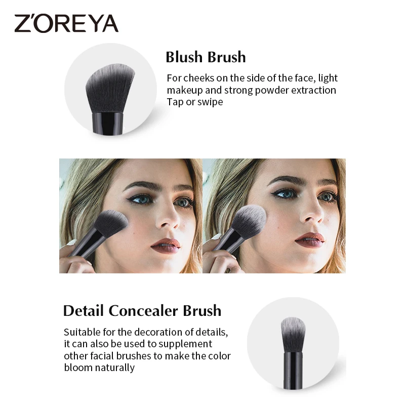 ZOREYA 15pcs Foundation Blush Natural Soft Eyeshadow Professional Cosmetic Makeup Brush Set Eyelash Tools