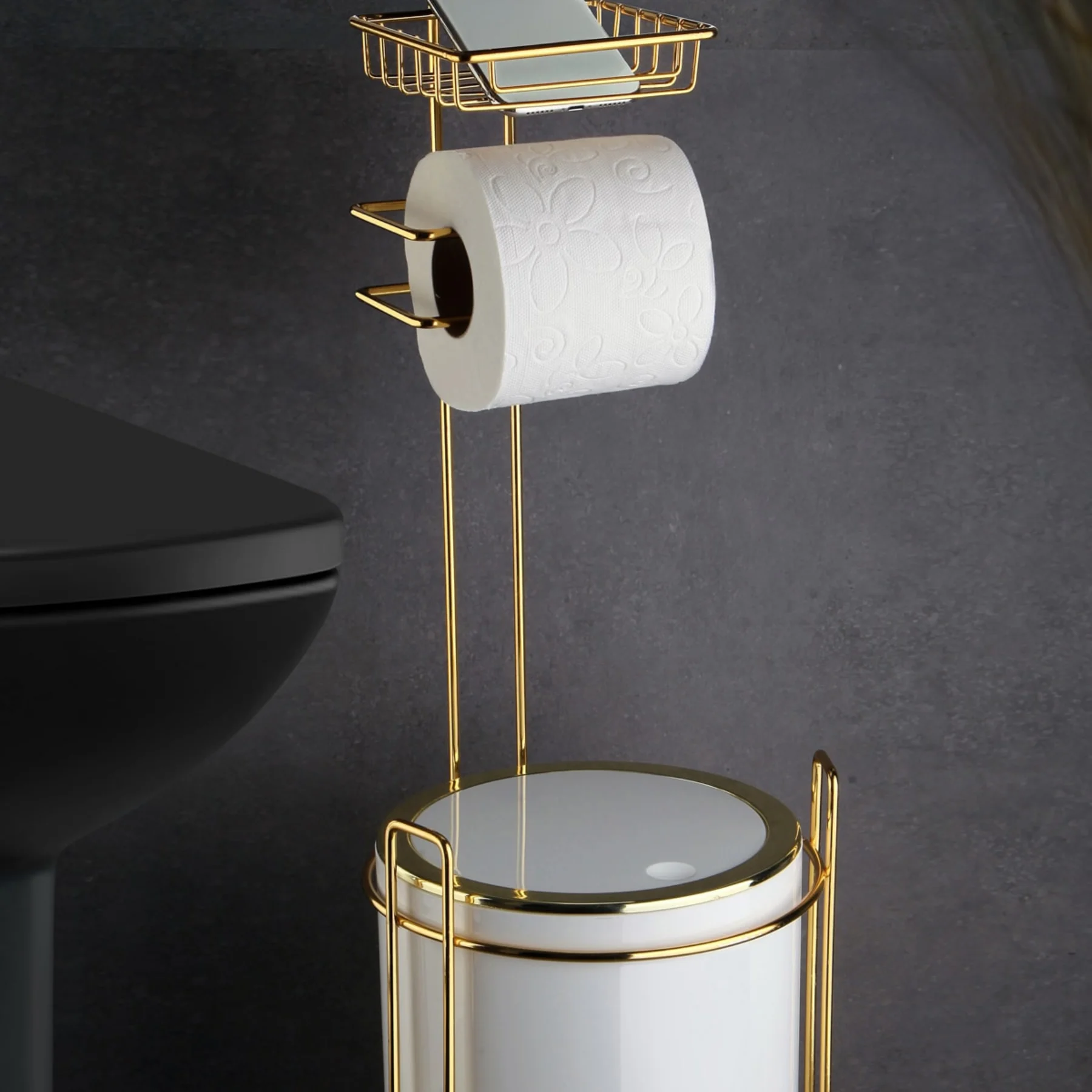 Toilet paper holder stainless steel tissue holder mobile phone bathroom paper roll  bathroom product Paper Holder And Trash Bin