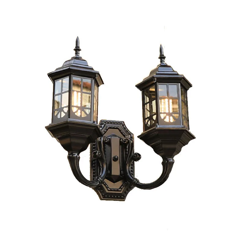 

European style retro outdoor double head wall lamp outdoor balcony garden lamp waterproof corridor aisle staircase lamp