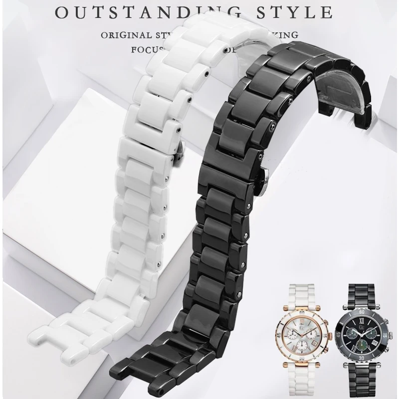 Notched ceramic watchband  for Guc watch strap black  white men's and women's Pearl ceramic watch chain 16mm 18 20mm wristband