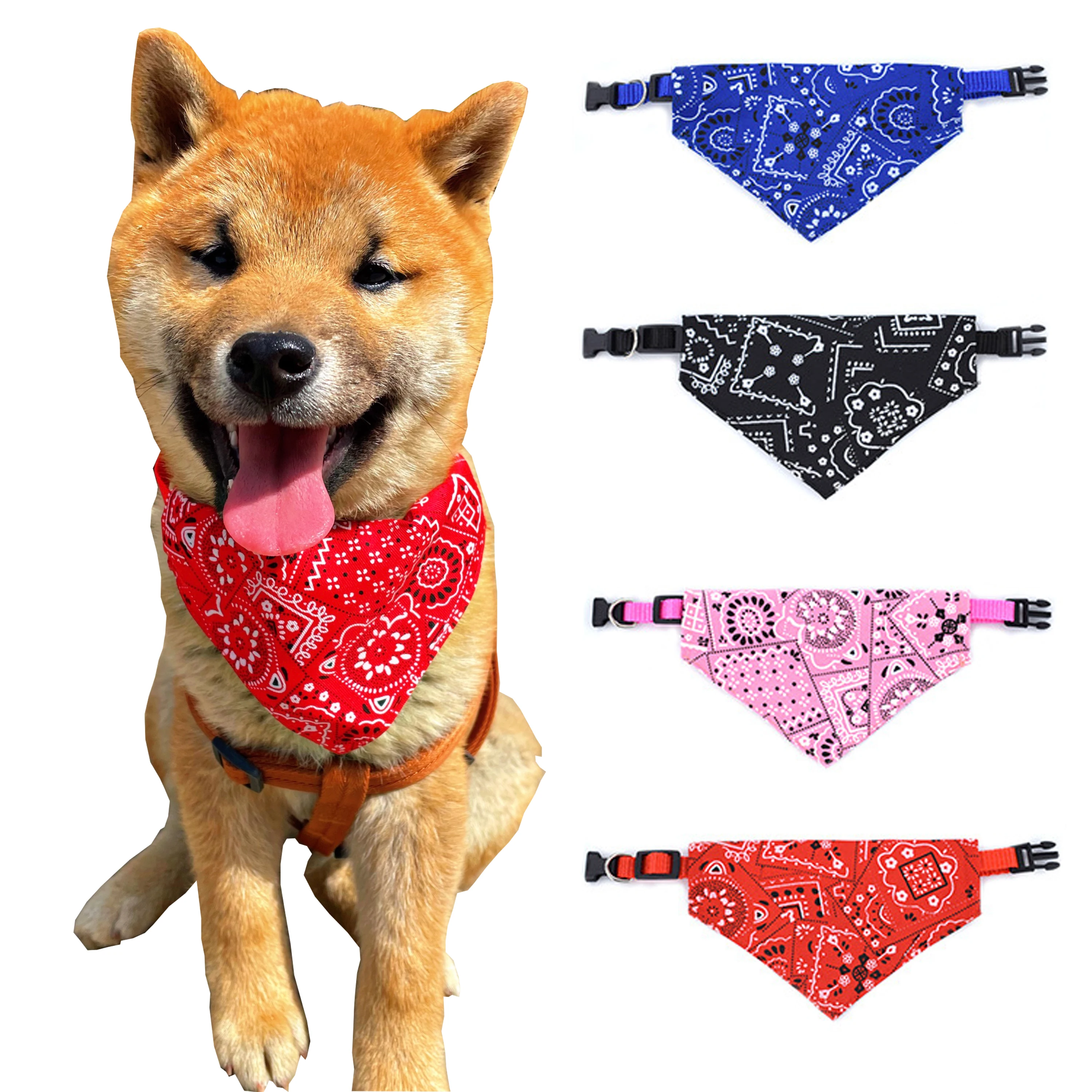 Pet Collar Bowtie Neckerchief Adjustable Pet Dog Cat Neck Bandana Scarf Accessories for Cats & Small Dogs Black Red Blue Pink