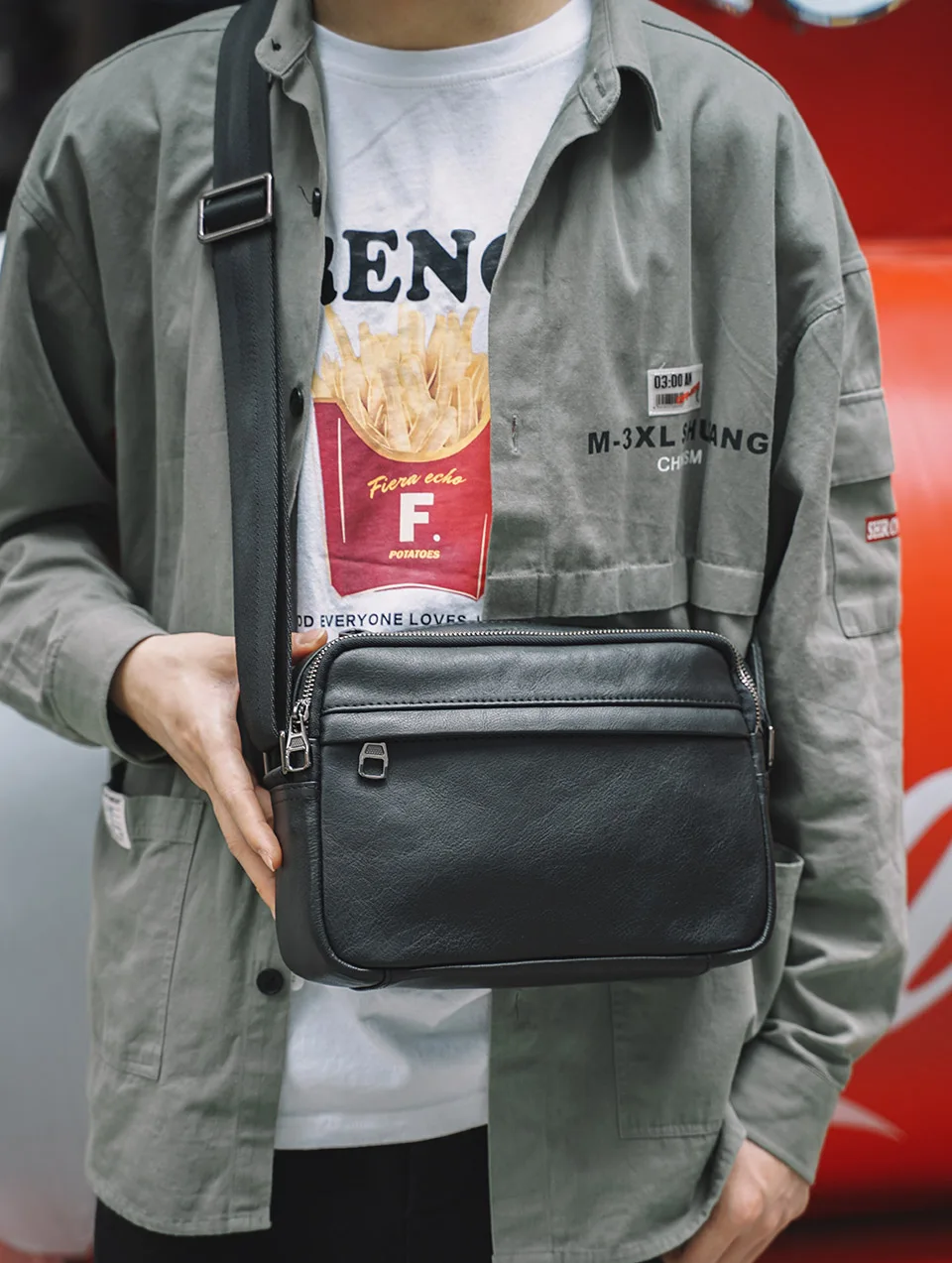 NUPUGOO Casual männer Schulter Tasche Aus Echtem Leder Klassische Umhängetasche Einfache Crossbody Hohe Qualität Leder Für 9,7 Zoll iPad – Detail 5