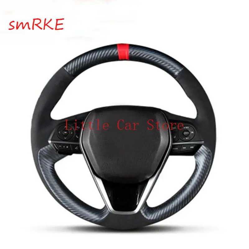 Hand Sewing Carbon Fiber Leather Steering Wheel Cover For Toyota Camry 2018-21