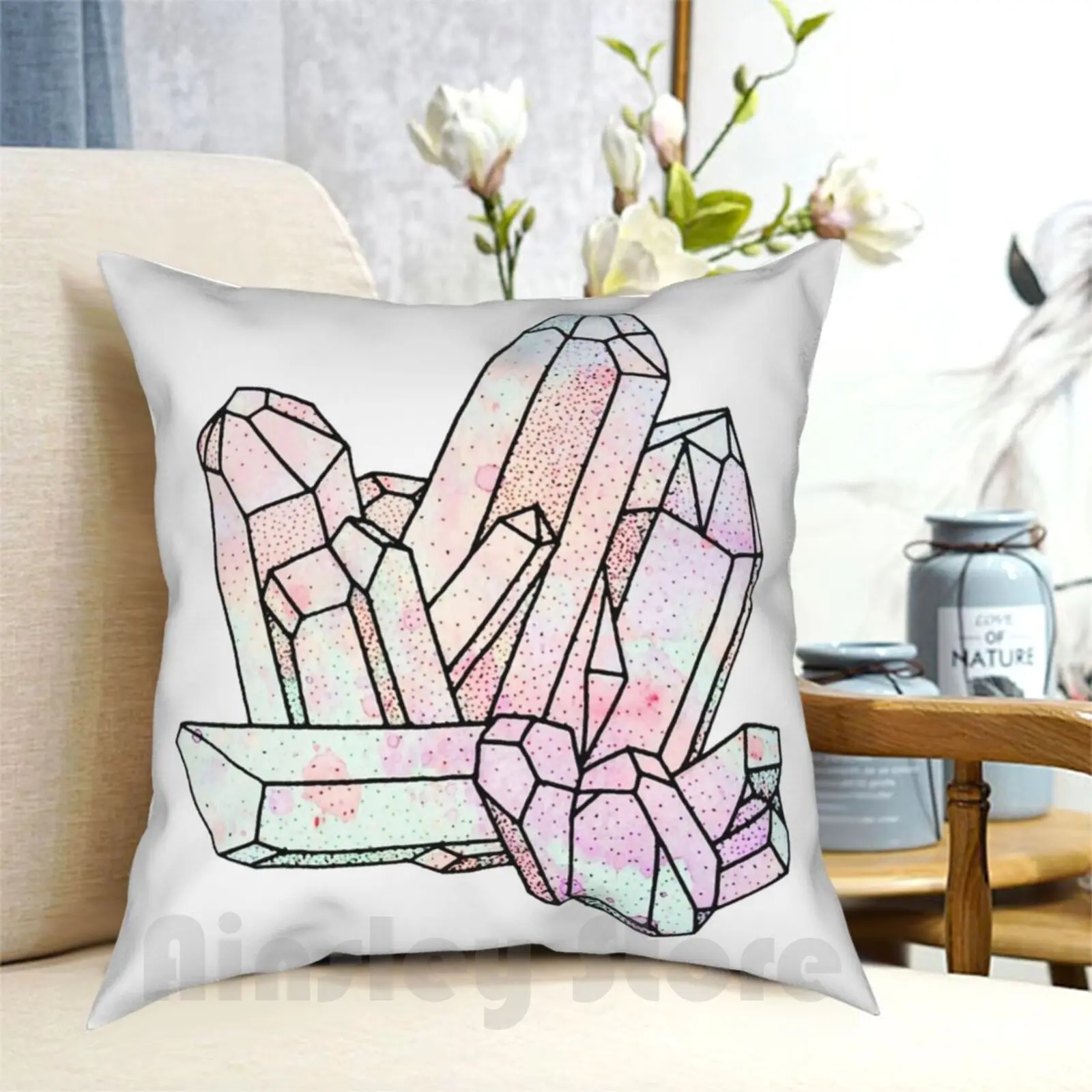 Galaxy Crystal Graphic Pillow Case Printed Home Soft Throw Pillow Geometric Ink Water Watercolour Galaxy Galaxy Space