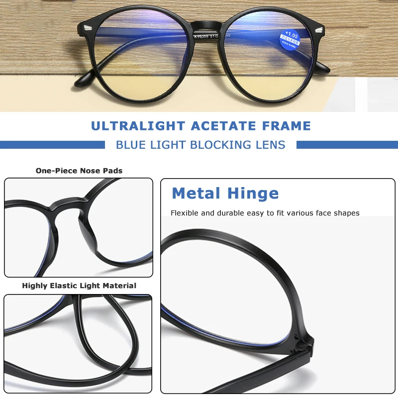 CRIXALIS Retro Anti Blue Light Reading Glasses Ladies Round Fashion Presbyopia Eyeglasses Women Computer Prescription Eyewear