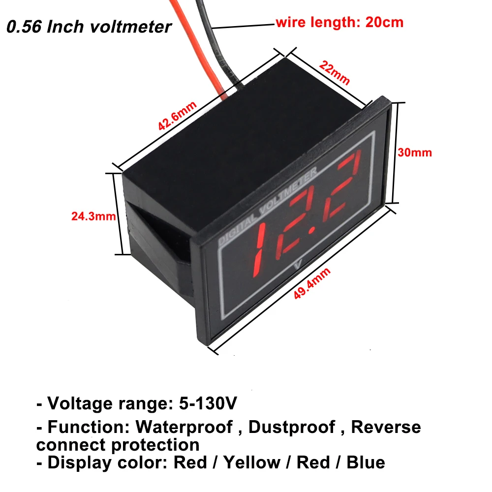 Waterproof Digital LED Voltage Meter DC 3-30V DC 5-130V Indicator Voltmeter For Car Motorcycle 12V 24V 36V 48V 72V 120V