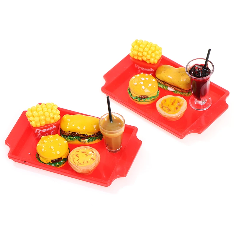 1 Set Mini Hamburger Khoai Tây Chiên Pháp Thu Nhỏ Nhà Búp Bê Nhanh Thực Phẩm Cho Nhà Búp Bê Nhà Bếp Cà Phê Phụ Kiện Đồ Chơi