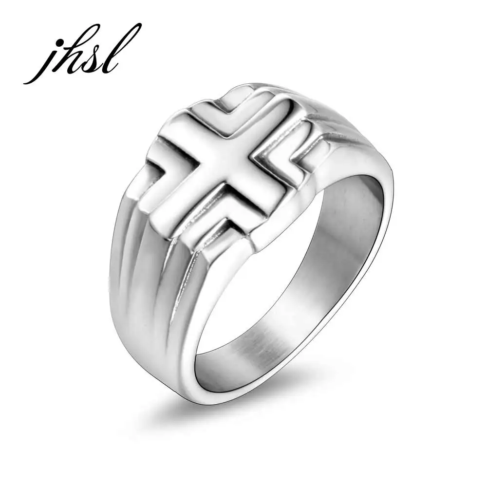 JHSL Cross Rings for Men Stainless Steel Silver Color Fashion Jewelry Party Gift  Wholesale US Size  7 8 9 10 11 12