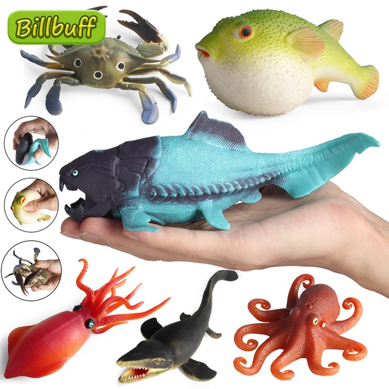 2021 Simulation Sea Life TPR Animal Crab Pufferfish Fish Crab Model Action Figures Figurines Educational toys ​for children Gift