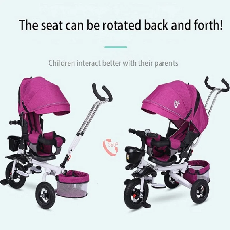 Multifunction Folding Can Sit And Lie Children\'s Tricycle Baby Stroller Bicycle Reclining Seat Space Wheel Three Wheels Stroller