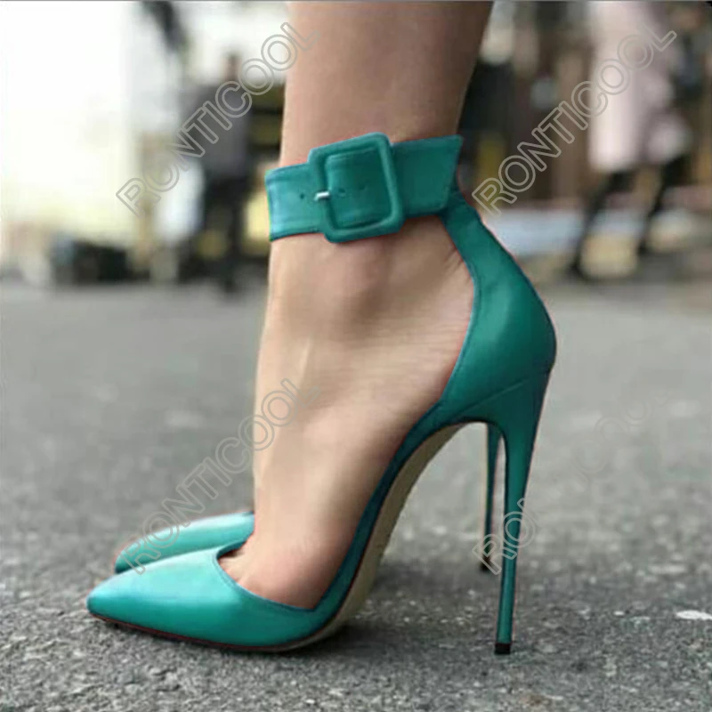 Ronticool Handmade Women Pumps Sexy Buckle Stiletto High Heel Pointed Toe Gorgeous 9 Colors Dress Shoes Ladies US Plus Size 5-15