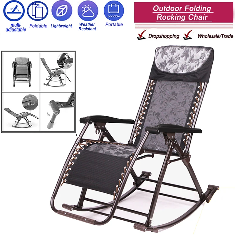 Sun Loungers outdoor leisure chair Comfortable Relax Rocking Chair Folding Lounge Chair Relax Chair Nap Recliner 180kg Bearing