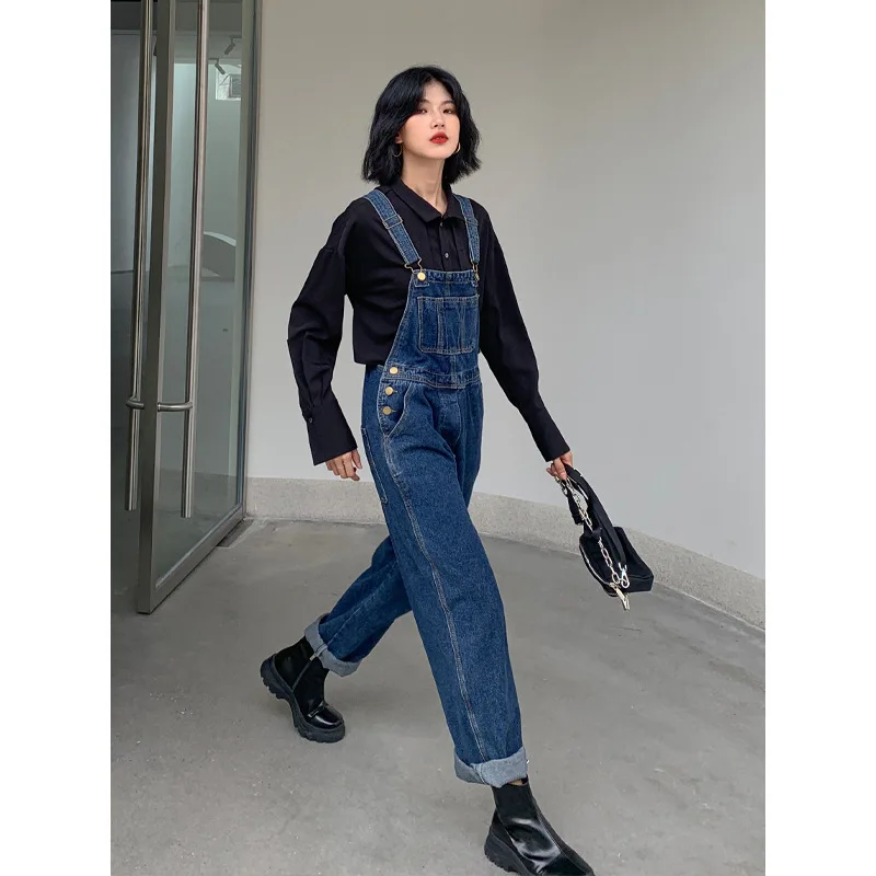 Denim Overall Women's Korean-Style Loose 2020 New Fashion High Waist Slim Straight Casual Pants Autumn Pants Women