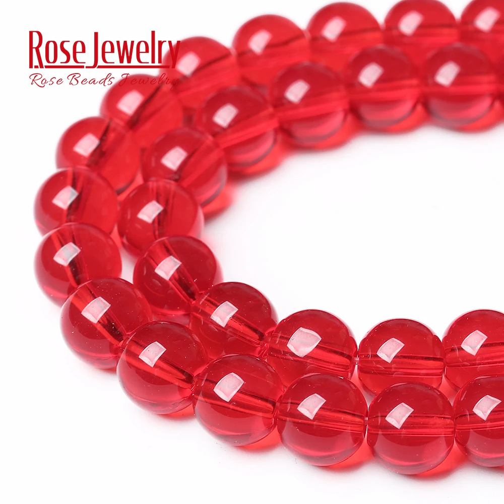 High Quality Smooth Clear Red Glass Round Spacer Beads For Jewelry Making 4 6 8 10 12 mm Loose Beads Diy Bracelet 15" Strand