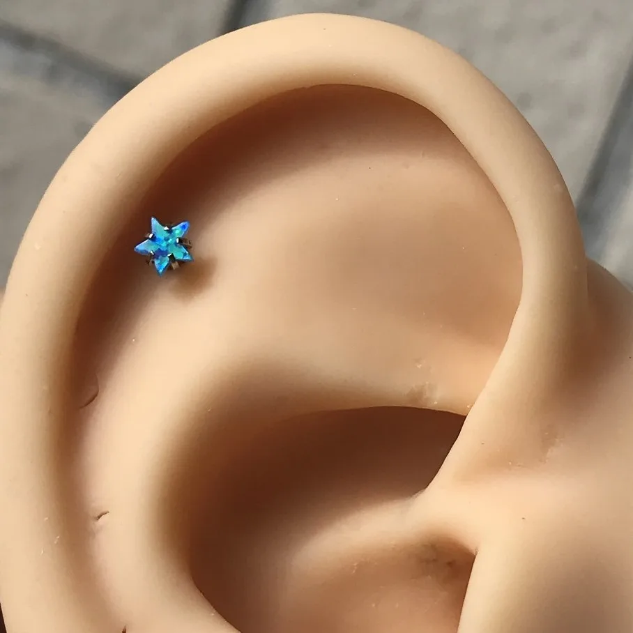 316L Stainless Steel 16G Star Opal Internal Thread Labret Lip Tragus Helix Daith Conch Cartilage Piercing Earring Body Jewelry