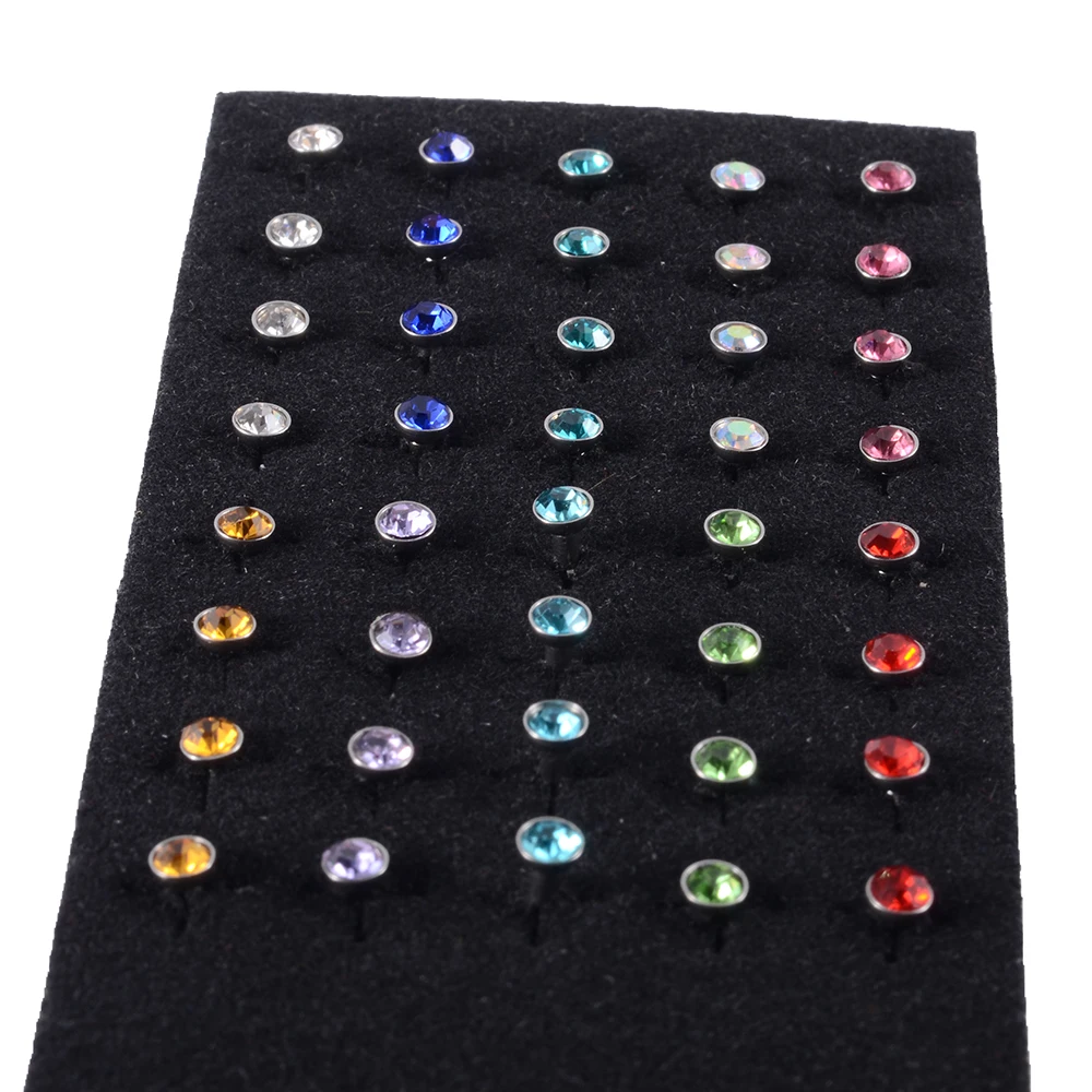 40pcs/Box-Internal Thread 16G Steel Labret Monroe Studs Lip Tragus Cartilage Helix Rings Earring Piercing Crystal Gem Jewelry