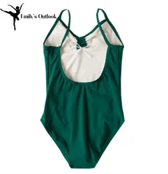 Camisola de malha com alças para balé e ginástica, vestido tutu de algodão com costas baixas, roupa de dança básica verde escuro