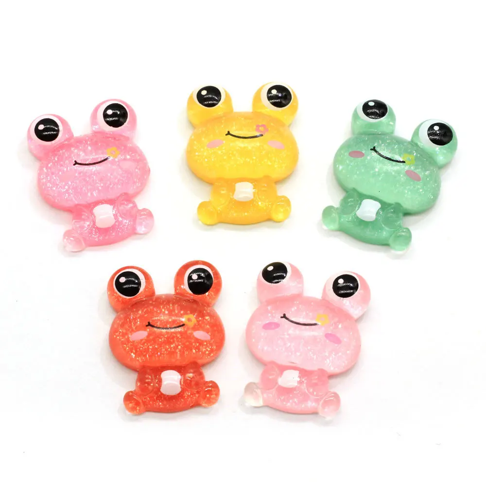 

120pcs 20*15MM Glitter Frog Resin Accessories Mixed Color Cute Frogs Cabochon for Jewelry Making DIY Hairpin Phone Decoration