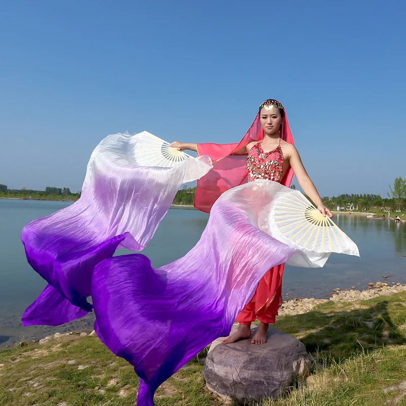 100% Seide Dance Bühne Leistung Requisiten Tanz Seide Fans 150x90cm Frauen Bauchtanz Lange Fans