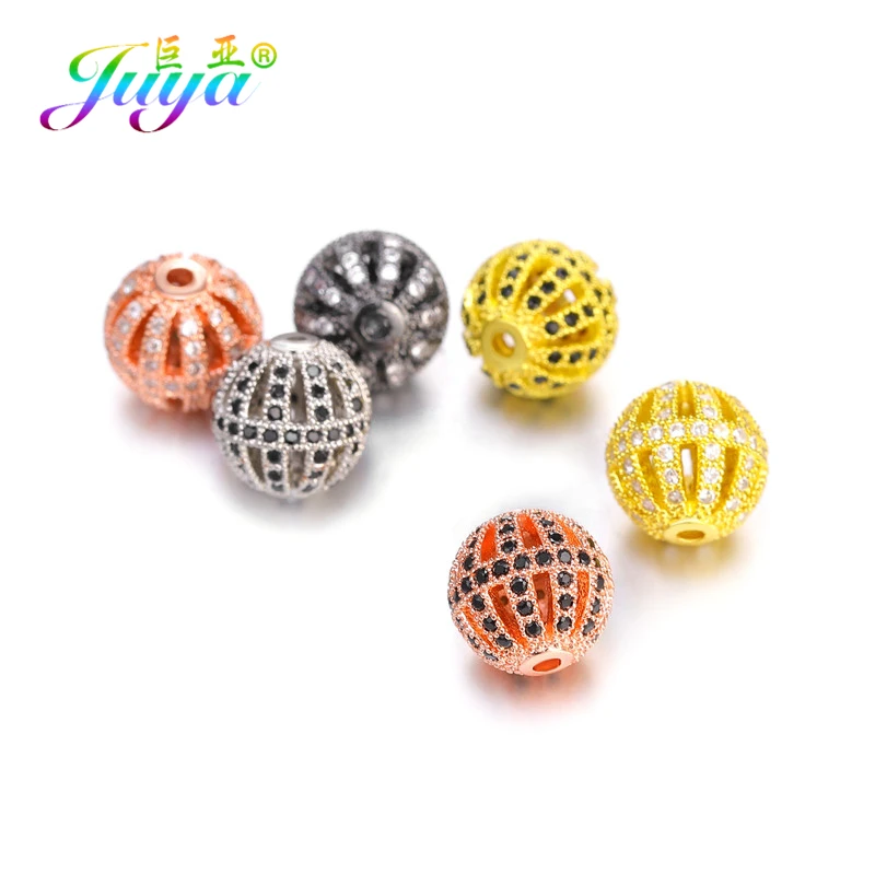 Juya DIY Metall-Kugelperlen, Micro-Pave-Hohlkugel-Charm-Perlen für Frauen, Natursteine, Armbänder, Ohrringe, Schmuckherstellung – Detail 5