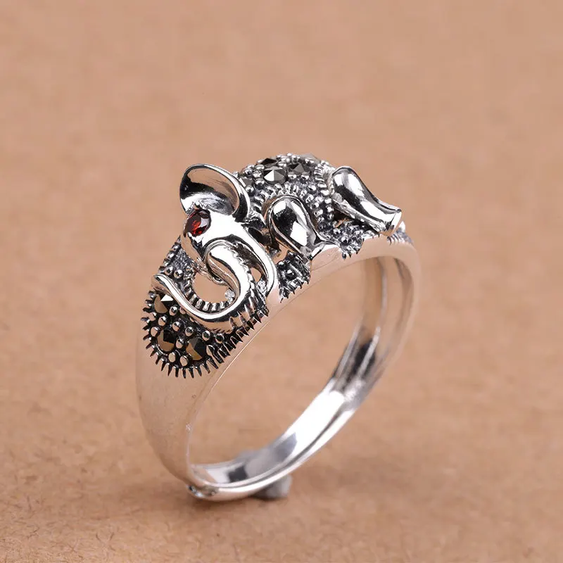 Uglyless Movable Elephant Rings for Women Lovely Animals Open Rings Solid 925 Sterling Silver Elephant Gifts Fine Jewelry R963