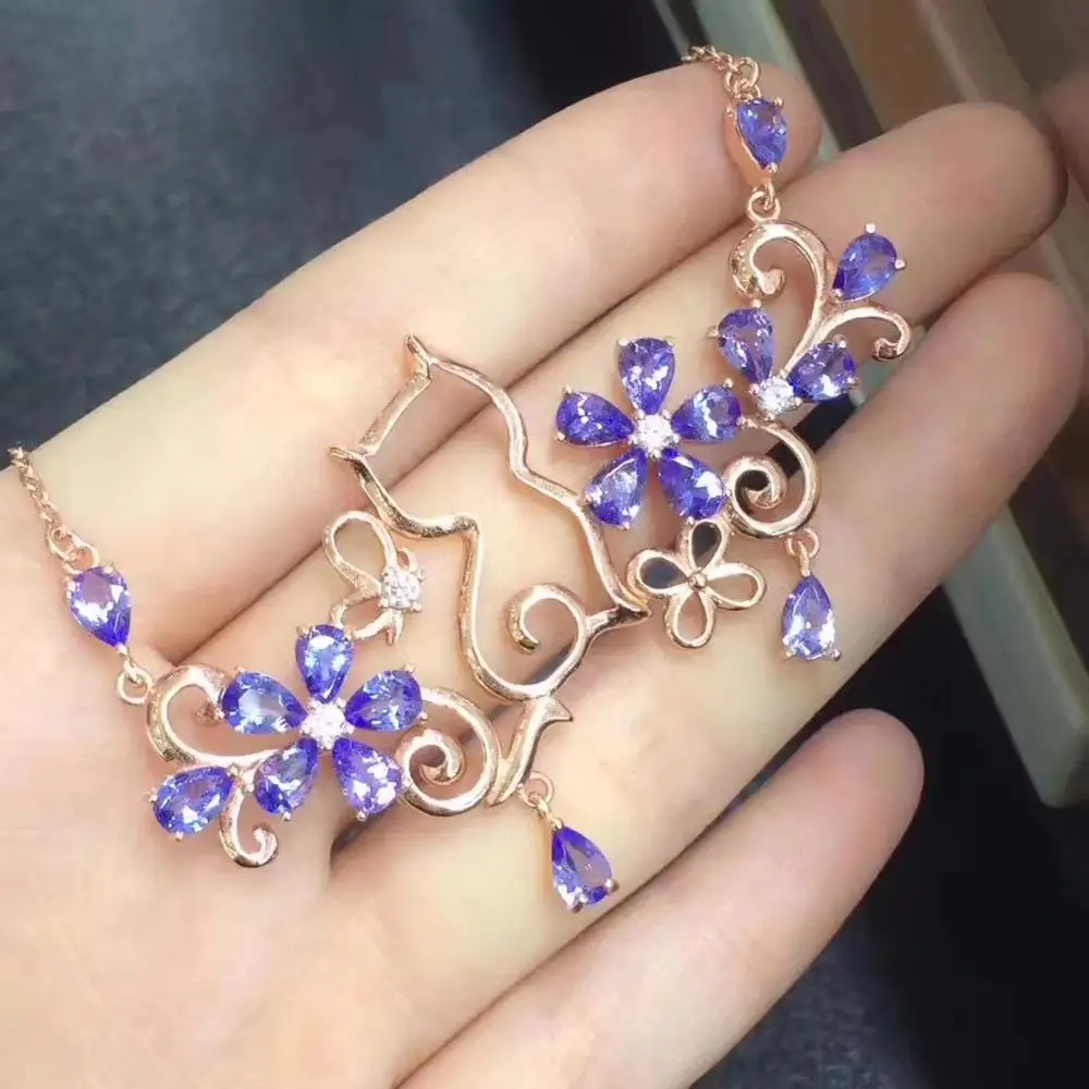 

New Arrival Natural Real Tanzanite Necklace Pendant S925 Sterling Silver Women's Color Gemstone Natural Jewelry