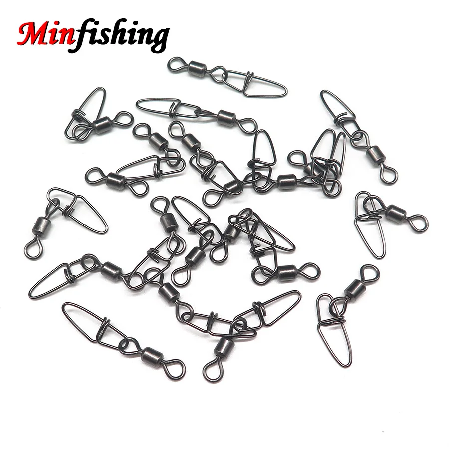 Minfishing 25 Pcs/Lot Stainless Steel Fishing Swivel Snap with Double Lock Hook Lure Accessories Model MS+SK