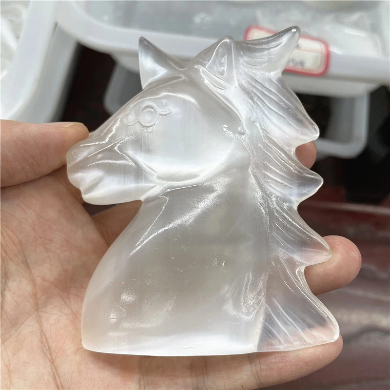 Natural Selenite Crystal Carvings Unicorn Figure Gypsum Ornament Statue Reiki Healing Decorative Sculpture Modern Room Design