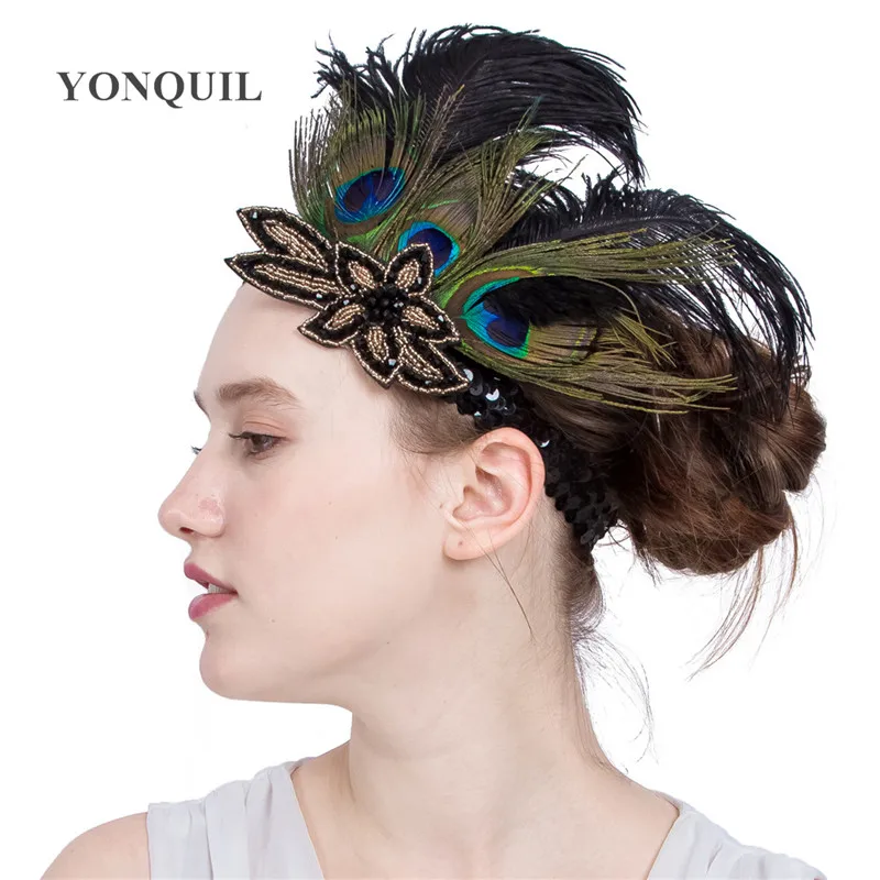 

Vintage Peacock Feather Dancy Headband Fascinatorr Ladies Women Holiday Hallow Carnival Headwear Fancy Feather Hair Accessories