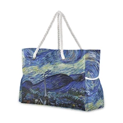 NEW Luxurious Beach Bag Van Gogh Oil Painting Print Shoulder Large-Capacity Brand Casual Tote Bag Top-Handle Bags Shoulder Bags