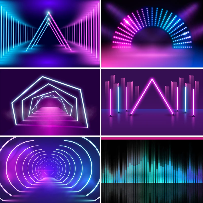 Neon Glow Fashion Party Backdrops 3D Aperture Stage Light Future Sense Electronic Beam Laser Spray Backgrounds For Photography