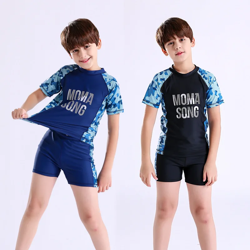 

8-16 Years Kids Swimwear Boy Swimming Suit Camouflage Swimsuit Beach Wear Short Sleeve Bathing Suit Boy Swimwear Boxers 2 Pieces