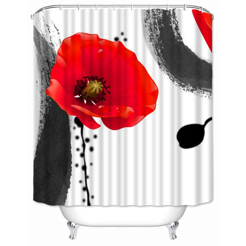 Musife Custom High Quality Poppy Flower Shower Curtain Waterproof Bathroom Polyester Fabric Bathroom Curtain