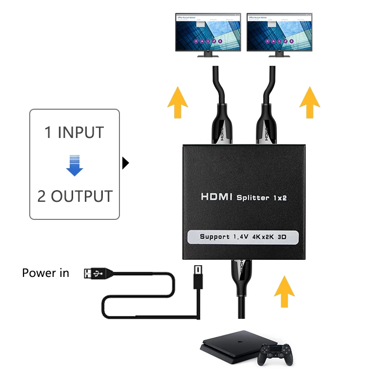 Rozdzielacz 4K 1x2 HDMI 1 wejście 2 wyjścia 1080p HDCP Stripper Rozdzielacz 3D Wzmacniacz sygnału zasilania Konwerter 4K HDMI do HDTV DVD PS3 Xbox