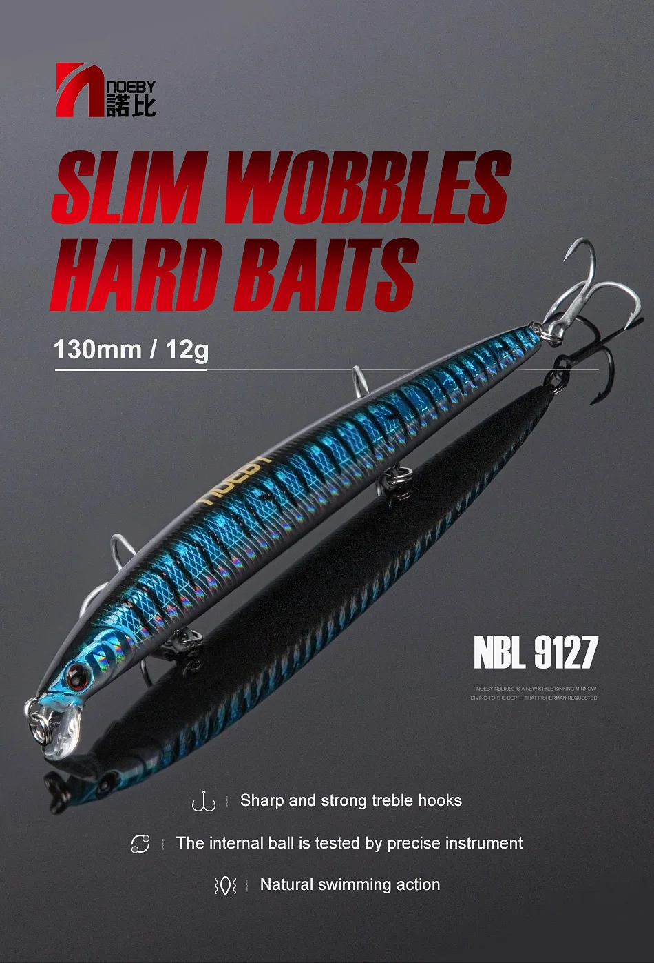 Noeby Minnow-Angelköder, 130 mm, 12 g, schwimmende Wobbeln, langer Wurf, schlanke Minnow, künstlicher harter Köder, Hechtbarsch-Angelgerät – Detail 1