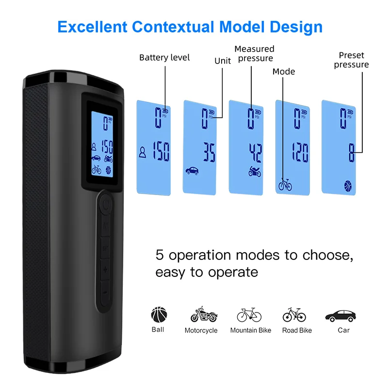 Pompe à Air Portable pour Vélo, Compresseur d'Air pour Voiture, Gonflable, avec Banque d'Alimentation, 120 PSI