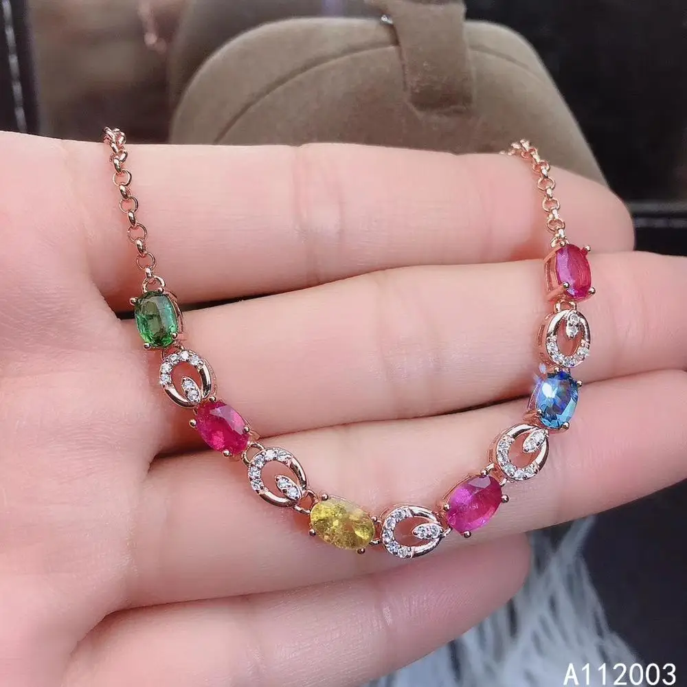KJJEAXCMY Fine Jewelry 925 Sterling Silver inlaid Natural tourmaline women's hand bracelet  Birthday Party Gift for Girlfriend