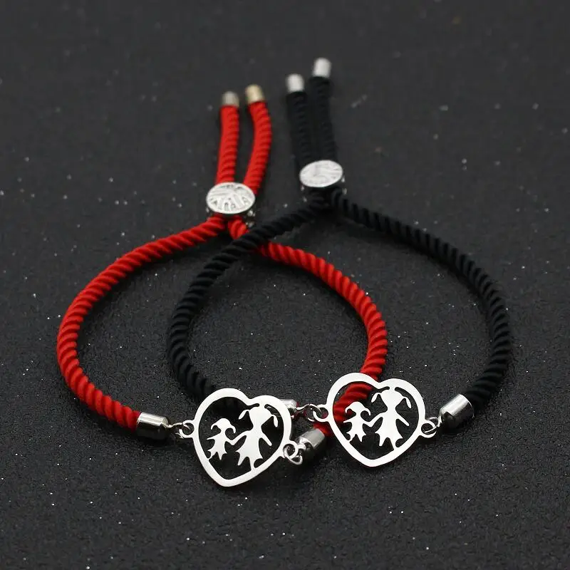 Cute Stainless Steel Heart Shaped Mother And Daughter Charm Bracelet Lucky Red Thread Rope Bracelets for Women Jewelry Girl Gift