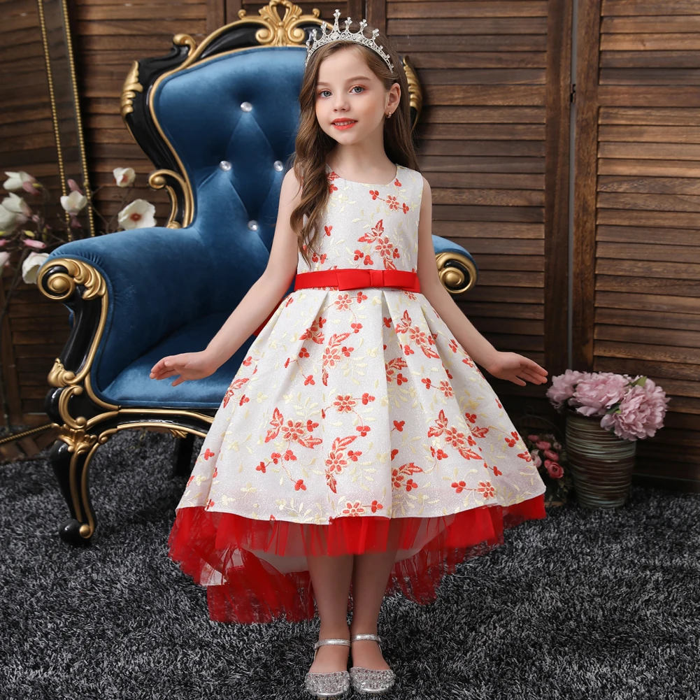 Noble Princess Flower Girl  Long Tailed  Wedding Gown S For 4-14 Years Old Custom Fashion Kid Evening Dress