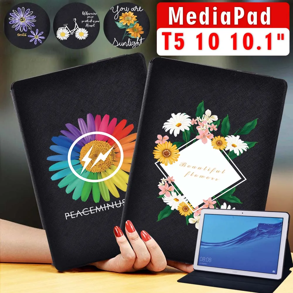 

Tablet Case for Huawei MediaPad T5 10 10.1 Inch Simple Cartoon Pattern Foldable Flip Soft Shell Tablet Cover Case + Stylus