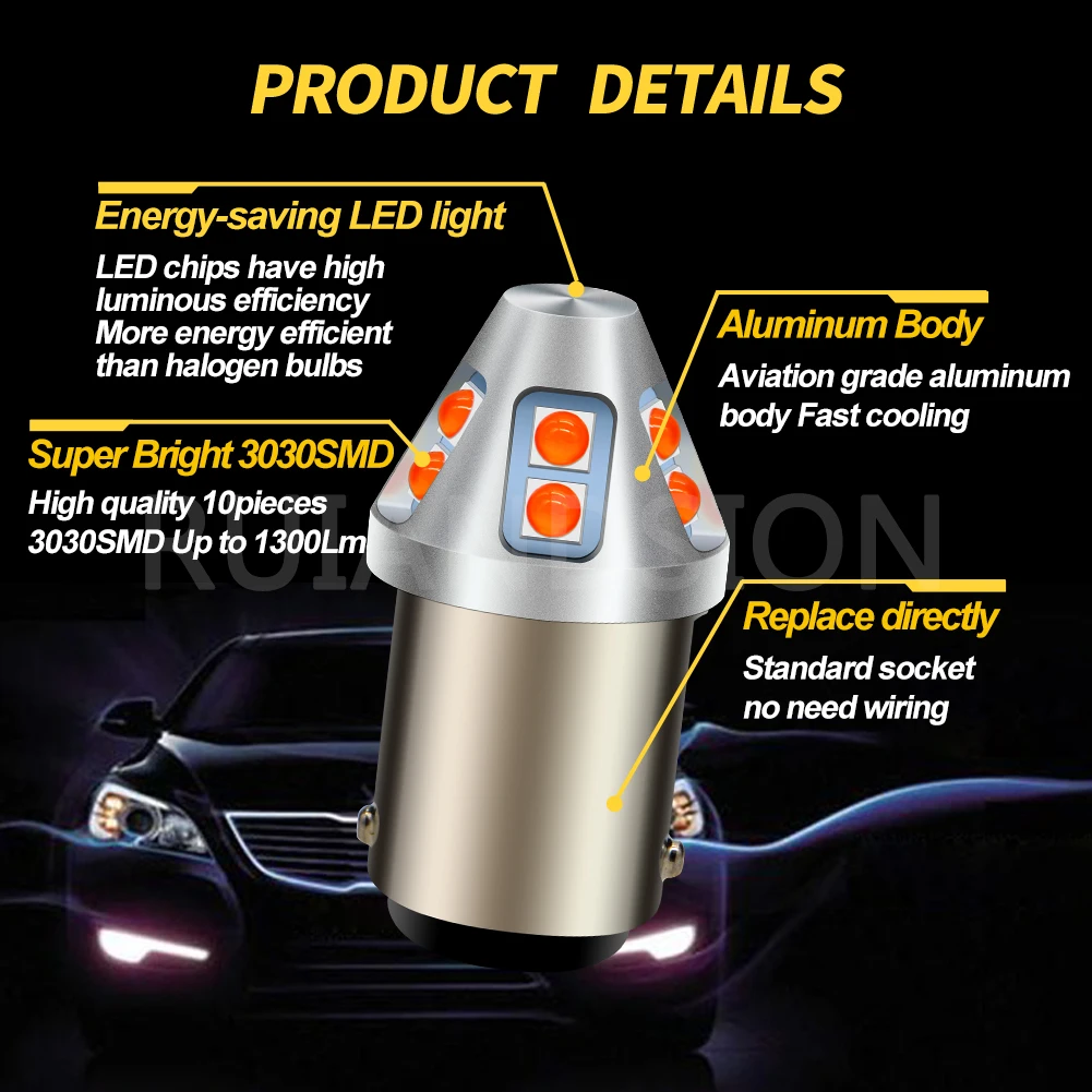 RUIANDSION 10-60V BA15D 1142 BAZ15D P21/4W 1156 BA15S P21W BAU15S PY21W T20 7440 21/5W LED Turm Signal Light Brake Lamp 2600Lm