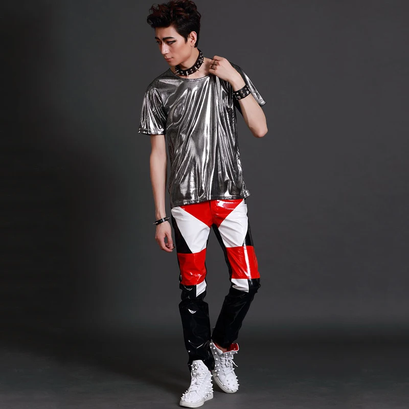 Nightclub Male Gogo Dancer Leather Pants Punk Singer Stage Costumes Bar Rock DJ Show Clothing Men\'s Hip Hop Street Wear DNV13878