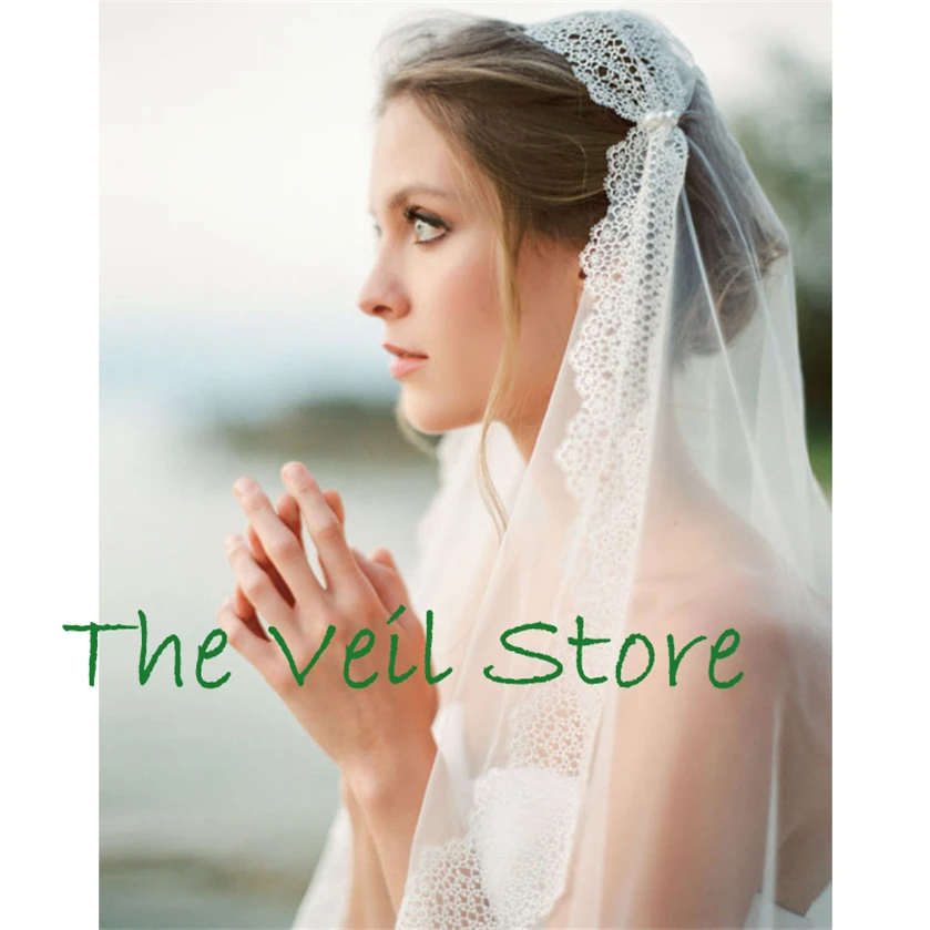 ยาว Juliet Vintage ลูกไม้ Appliques เจ้าสาว Veils สำหรับเจ้าสาวงาช้าง Tulle ไข่มุก Velo de Negra Voile mariage