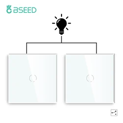 Bseed 1 Gang 2 Way Intermediate Stair Switch EU Master Slave Light Touch Switch White Grey Crystal Glass Panel Home Improvement