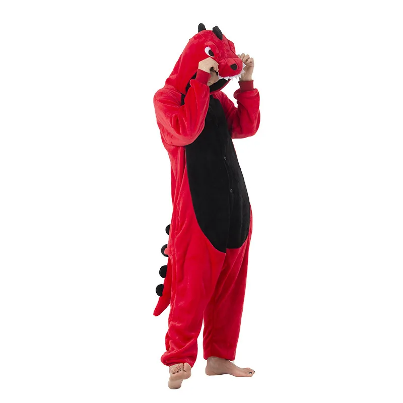 Women\'s and Men\'s Cartoon Costumes Red Tyrannosaurus Rex Kigurumi Adult\'s Homewear Onesies Pajamas Carnival One-piece Jumpsuit