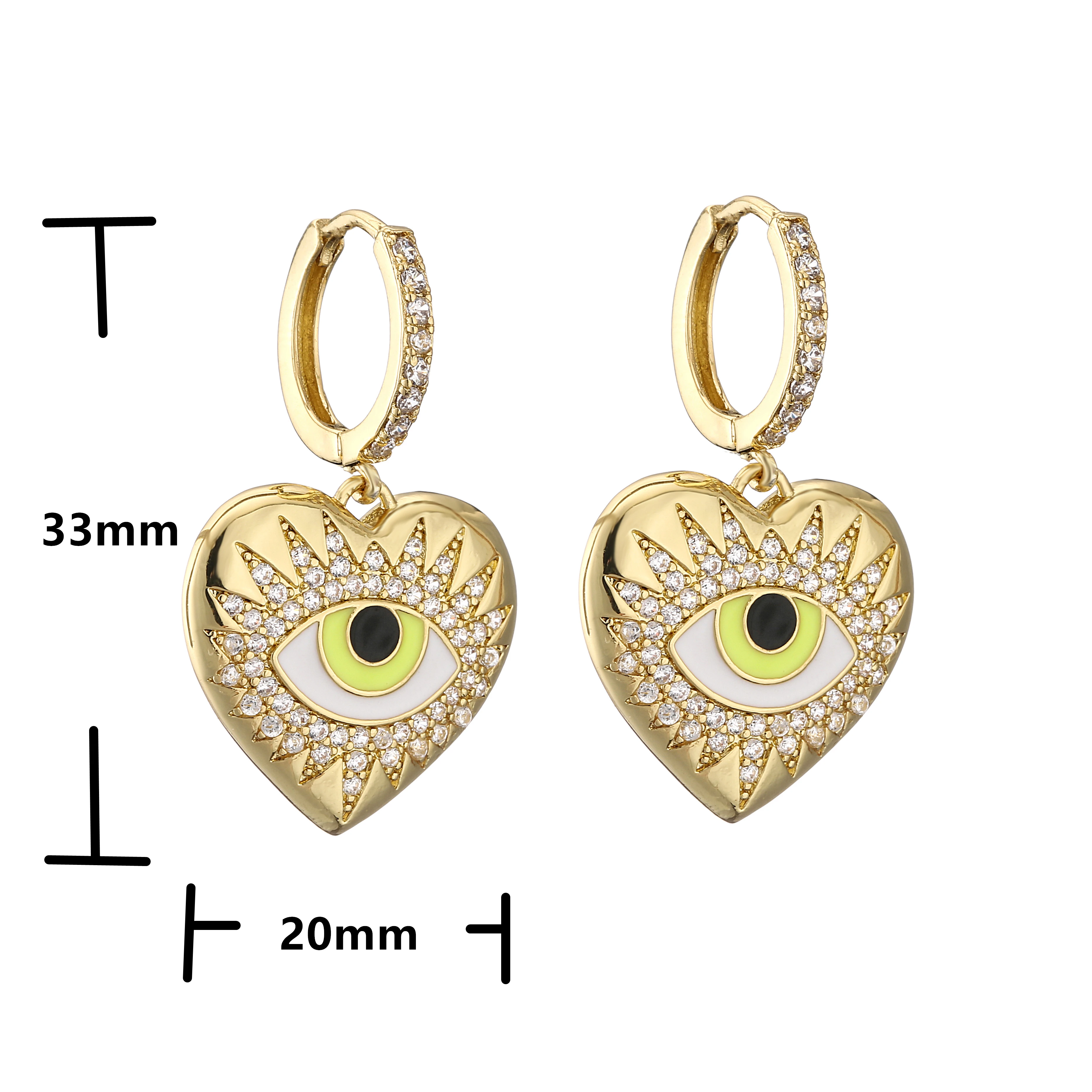 HECHENG，1 pair,Rainbow Color cz Heart Evil Eyes Earrings,Elegant Lucky Eyes for Women,Fashion Jewelry Wholesale