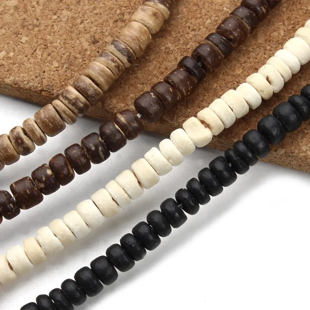 3 Strands/lot 5mm Natural Wooden Beads Flat Round Coconut Shell Spacer Beads For DIY Jewelry Making Findings Necklace Bracelets