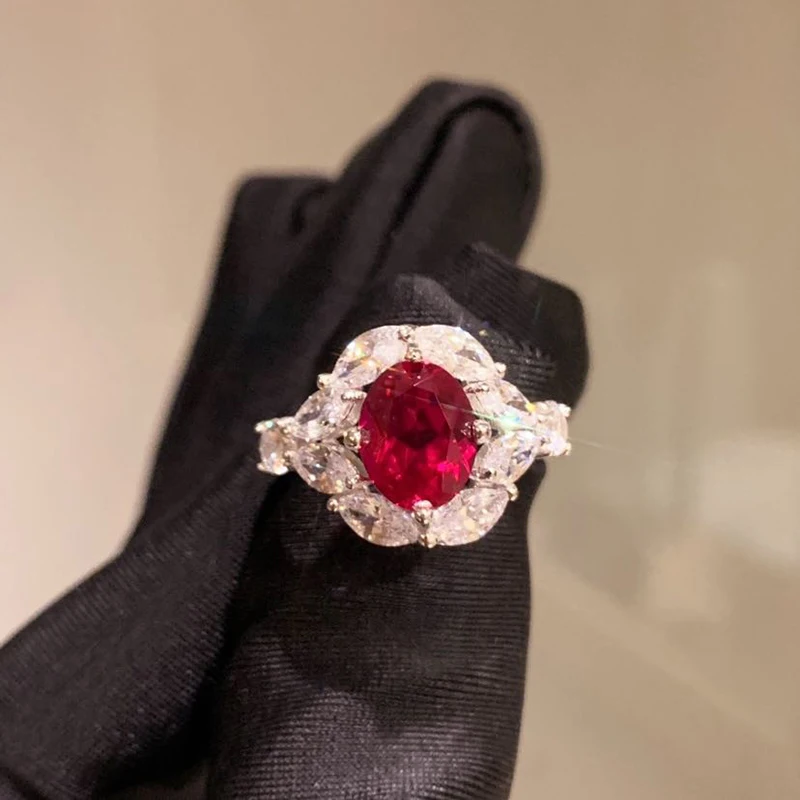 9K Gold ring Lab Created 2ct Ruby and Moissanite Diamond Ring With national certificate Ru-0013